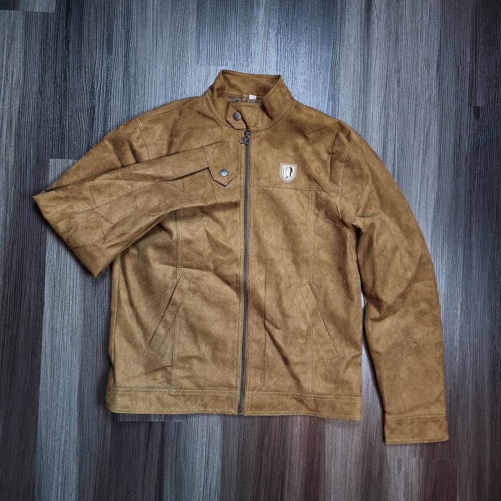 A Collezioni Italia Faux Suede Moto Jacket Tan Brown Zip Up XL Made in Italy